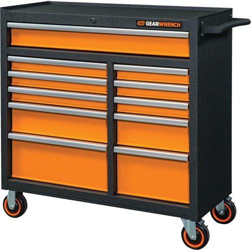 Armoire roulante pour outils s&eacute;rie GSX, 11 tiroirs, 41" la x 18-1/5" p x 41-1/2" h, Noir/Orange Cantin et fils