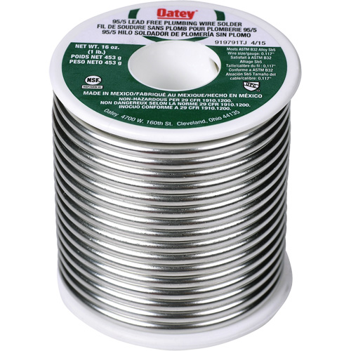 95/5 Plumbing Solder, Lead-Free, 95% Tin 5% Antimony, Solid Core, 0.3125" Dia. Cantin et fils