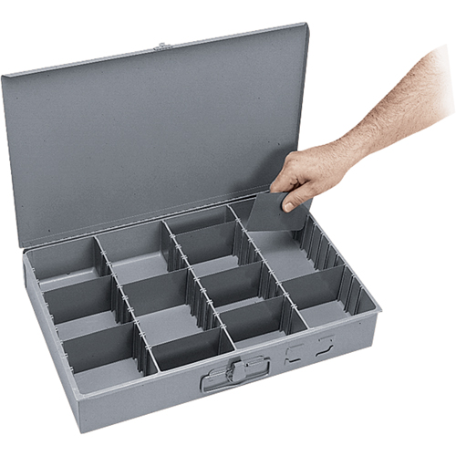 Boîtes &agrave; compartiments ajustables, Acier, Variable compartiments, 18" la x 12" p, 3" h, Gris Cantin et fils