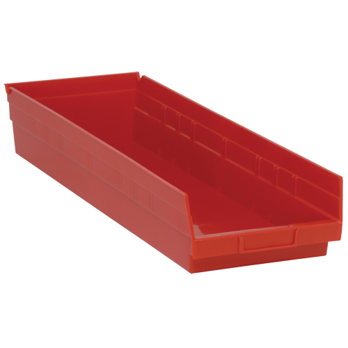 Bacs de rangement pour tablettes, 8-3/8" la x 4" H x 23-5/8" p, Rouge, Capacit&eacute; 50 lb Cantin et fils