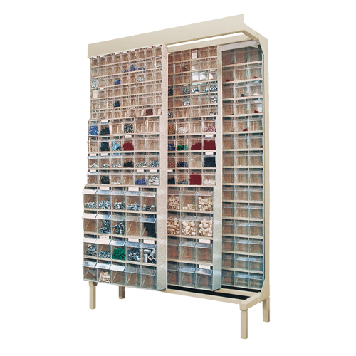 Syst&egrave;me de stockage &agrave; glissi&egrave;re &agrave; bacs basculants autonome, 48" la x 18" p x 77" h, 336 tiroirs Cantin et fils