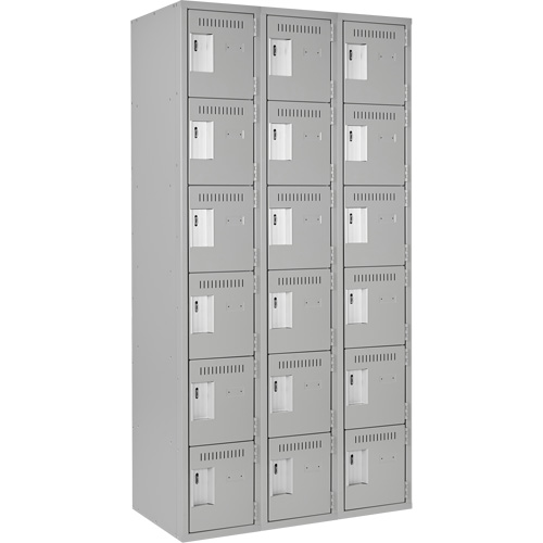 Clean Line Lockerettes, 6 -tier, Bank of 3, 36" x 18" x 72", Steel, Grey, Rivet (Assembled) Cantin et fils