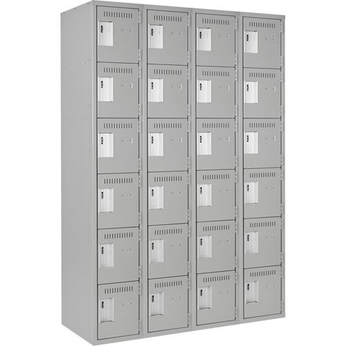 Clean Line Lockerettes, 6 -tier, Bank of 4, 48" x 18" x 72", Steel, Grey, Rivet (Assembled) Cantin et fils