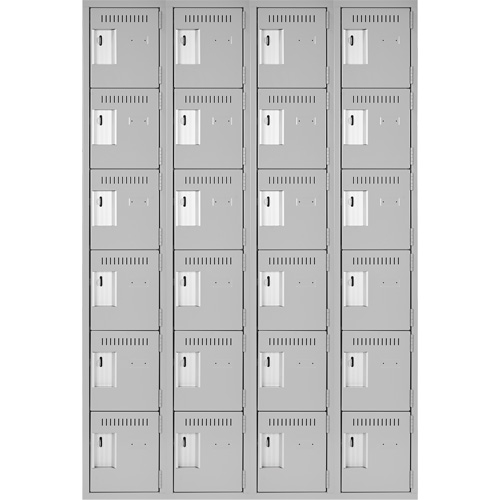 Clean Line Lockerettes, 6 -tier, Bank of 4, 48" x 18" x 72", Steel, Grey, Rivet (Assembled) Cantin et fils