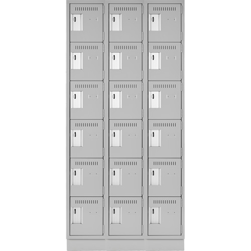 Clean Line Lockerette, 6 -tier, Bank of 3, 36" x 18" x 76", Steel, Grey, Rivet (Assembled) Cantin et fils