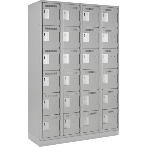 Clean Line Lockerette, 6 -tier, Bank of 4, 48" x 18" x 76", Steel, Grey, Rivet (Assembled) Cantin et fils