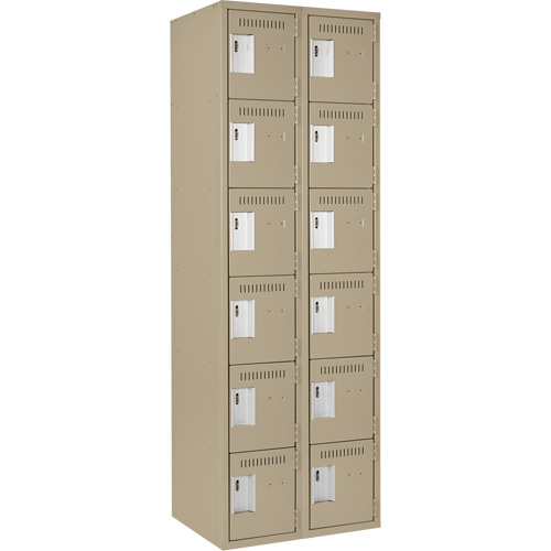 Clean Line Lockerette, 6 -tier, Bank of 2, 24" x 18" x 72", Steel, Beige, Rivet (Assembled) Cantin et fils