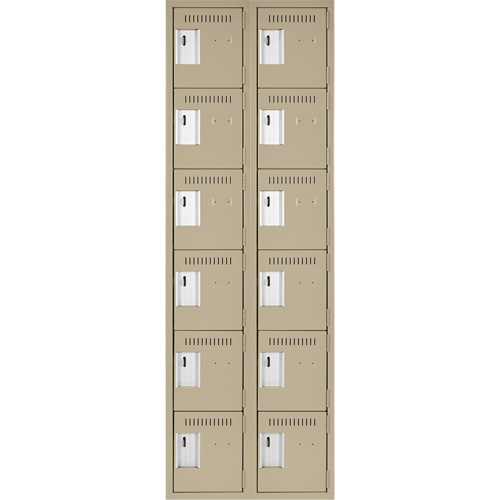 Clean Line Lockerette, 6 -tier, Bank of 2, 24" x 18" x 72", Steel, Beige, Rivet (Assembled) Cantin et fils