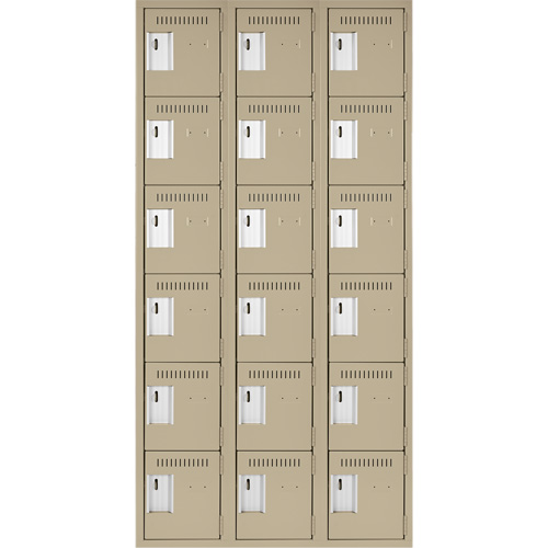 Clean Line Lockerette, 6 -tier, Bank of 3, 36" x 18" x 72", Steel, Beige, Rivet (Assembled) Cantin et fils