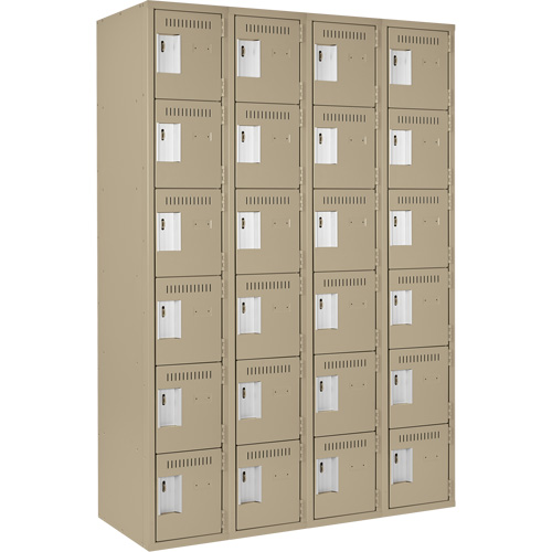 Clean Line Lockerette, 6 -tier, Bank of 4, 48" x 18" x 72", Steel, Beige, Rivet (Assembled) Cantin et fils
