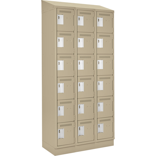 Clean Line Lockerette , 6 -tier, Bank of 3, 36" x 18" x 82", Steel, Beige, Rivet (Assembled) Cantin et fils