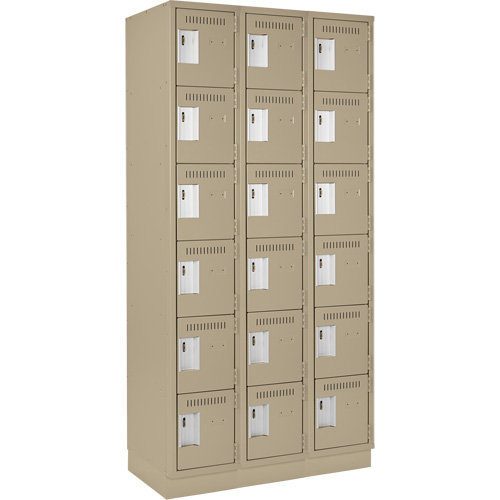 Clean Line Lockerette, 6 -tier, Bank of 3, 36" x 18" x 76", Steel, Beige, Rivet (Assembled) Cantin et fils