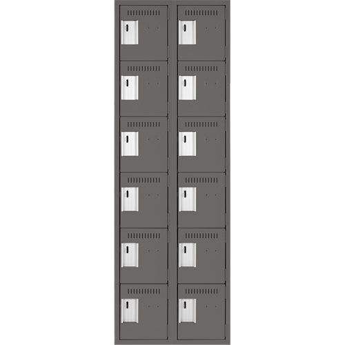 Clean Line Lockerette, 6 -tier, Bank of 2, 24" x 18" x 72", Steel, Charcoal, Rivet (Assembled) Cantin et fils