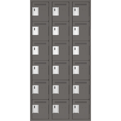 Clean Line Lockerette, 6 -tier, Bank of 3, 36" x 18" x 72", Steel, Charcoal, Rivet (Assembled) Cantin et fils