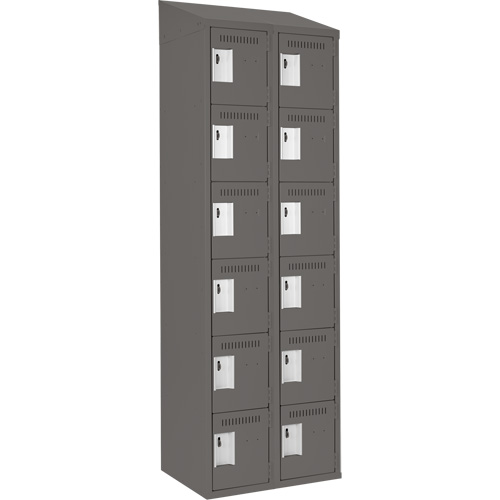 Clean Line Lockerette, 6 -tier, Bank of 2, 24" x 18" x 78", Steel, Charcoal, Rivet (Assembled) Cantin et fils