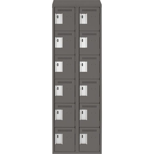 Clean Line Lockerette, 6 -tier, Bank of 2, 24" x 18" x 78", Steel, Charcoal, Rivet (Assembled) Cantin et fils