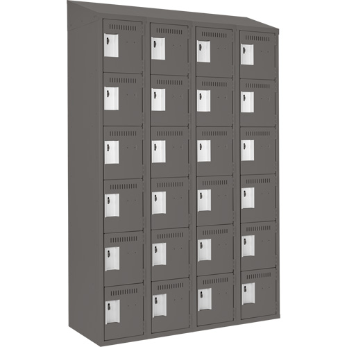 Clean Line Lockerette, 6 -tier, Bank of 4, 48" x 18" x 78", Steel, Charcoal, Rivet (Assembled) Cantin et fils