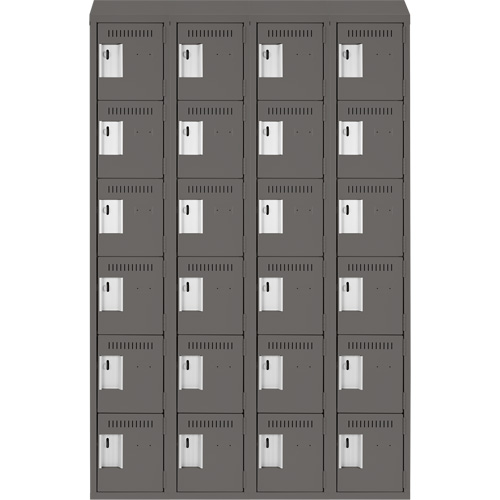 Clean Line Lockerette, 6 -tier, Bank of 4, 48" x 18" x 78", Steel, Charcoal, Rivet (Assembled) Cantin et fils