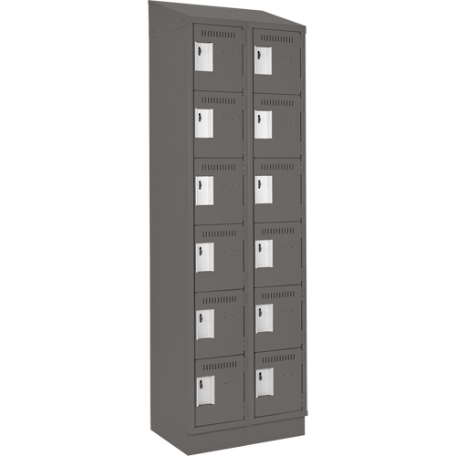 Clean Line Lockerette, 6 -tier, Bank of 2, 24" x 18" x 82", Steel, Charcoal, Rivet (Assembled) Cantin et fils