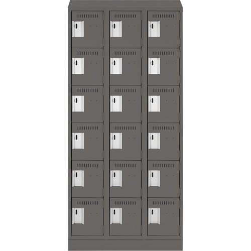 Clean Line Lockerette, 6 -tier, Bank of 3, 36" x 18" x 82", Steel, Charcoal, Rivet (Assembled) Cantin et fils