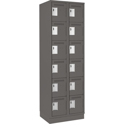 Clean Line Lockerette, 6 -tier, Bank of 2, 24" x 18" x 76", Steel, Charcoal, Rivet (Assembled) Cantin et fils
