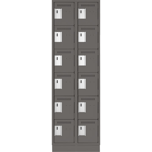 Clean Line Lockerette, 6 -tier, Bank of 2, 24" x 18" x 76", Steel, Charcoal, Rivet (Assembled) Cantin et fils