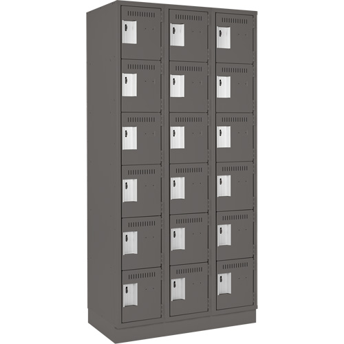 Clean Line Lockerette, 6 -tier, Bank of 3, 36" x 18" x 76", Steel, Charcoal, Rivet (Assembled) Cantin et fils