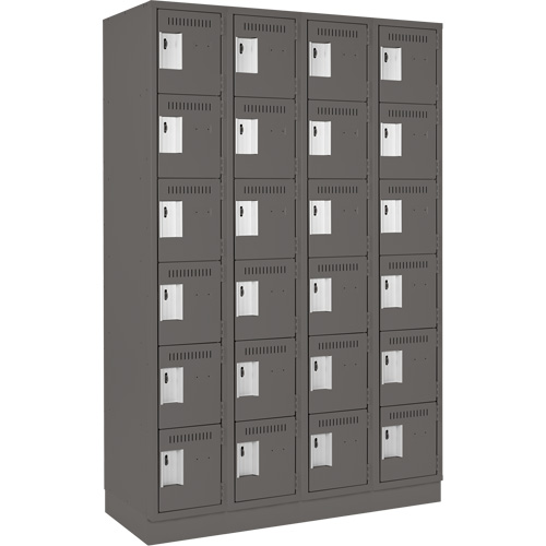 Clean Line Lockerette, 6 -tier, Bank of 4, 48" x 18" x 76", Steel, Charcoal, Rivet (Assembled) Cantin et fils