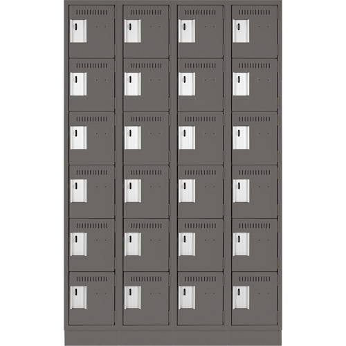 Clean Line Lockerette, 6 -tier, Bank of 4, 48" x 18" x 76", Steel, Charcoal, Rivet (Assembled) Cantin et fils