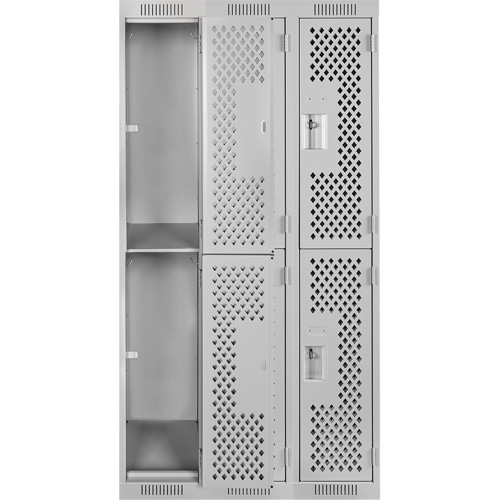 Casiers Clean Line, 2 niveaux, Bloc de 3, 36" x 15" x 72", Acier, Gris, Rivet (assembl&eacute;), Perfor&eacute; Cantin et fils