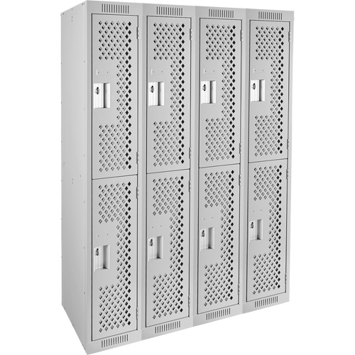Clean Line Lockers, 2 -tier, Bank of 4, 48" x 15" x 72", Steel, Grey, Rivet (Assembled), Perforated Cantin et fils