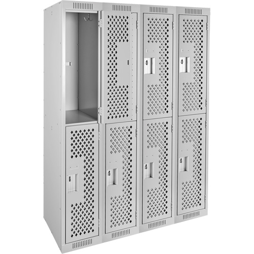 Clean Line Lockers, 2 -tier, Bank of 4, 48" x 15" x 72", Steel, Grey, Rivet (Assembled), Perforated Cantin et fils