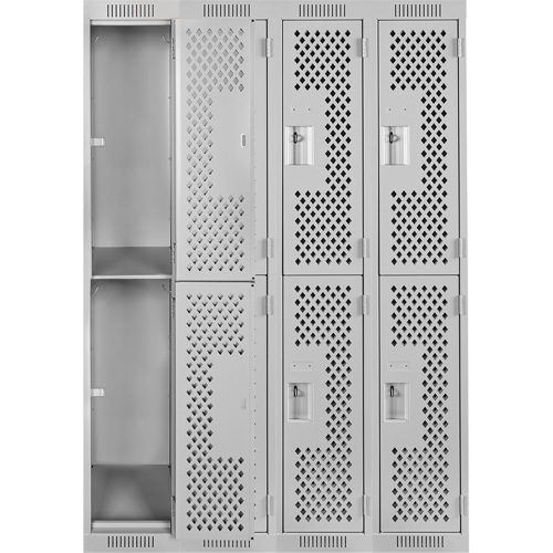 Clean Line Lockers, 2 -tier, Bank of 4, 48" x 15" x 72", Steel, Grey, Rivet (Assembled), Perforated Cantin et fils