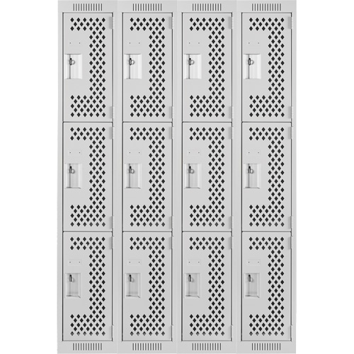 Clean Line Lockers, 3 -tier, Bank of 4, 48" x 12" x 72", Steel, Grey, Rivet (Assembled), Perforated Cantin et fils