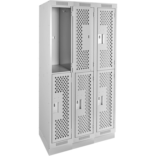 Clean Line Lockers, 2 -tier, Bank of 3, 36" x 12" x 76", Steel, Grey, Rivet (Assembled), Perforated Cantin et fils