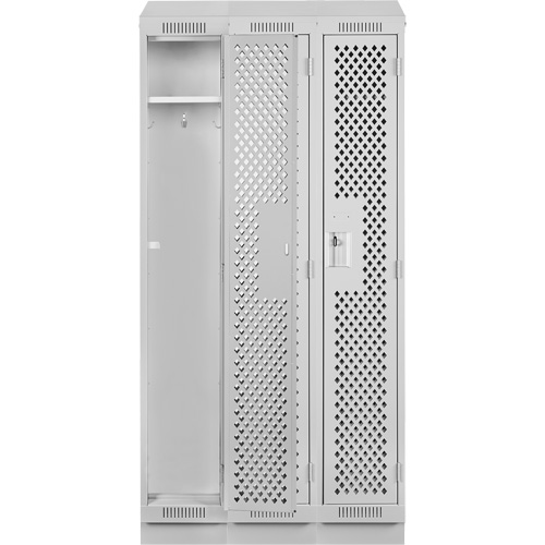 Clean Line Lockers, Bank of 3, 36" x 12" x 82", Steel, Grey, Rivet (Assembled), Perforated Cantin et fils