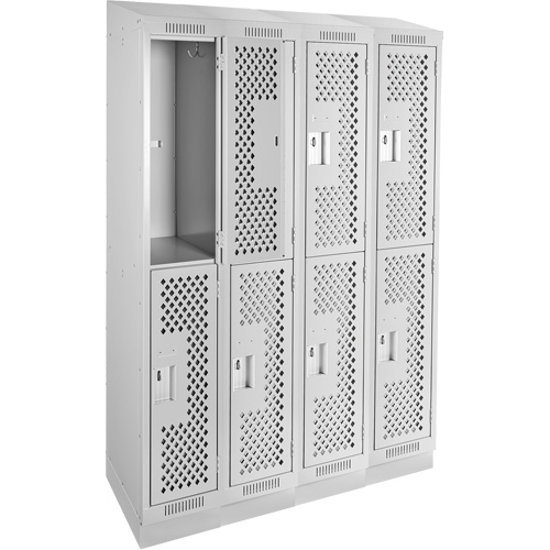 Clean Line Lockers, 2 -tier, Bank of 4, 48" x 15" x 82", Steel, Grey, Rivet (Assembled), Perforated Cantin et fils