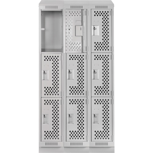 Clean Line Lockers, 3 -tier, Bank of 3, 36" x 18" x 82", Steel, Grey, Rivet (Assembled), Perforated Cantin et fils