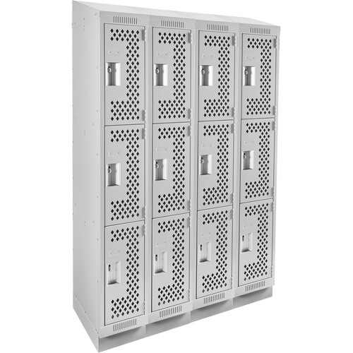 Clean Line Lockers, 3 -tier, Bank of 4, 48" x 18" x 82", Steel, Grey, Rivet (Assembled), Perforated Cantin et fils