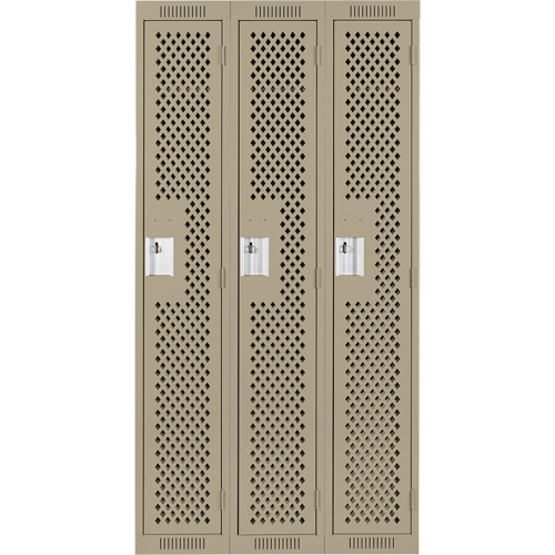 Clean Line Lockers, Bank of 3, 36" x 12" x 72", Steel, Beige, Rivet (Assembled), Perforated Cantin et fils