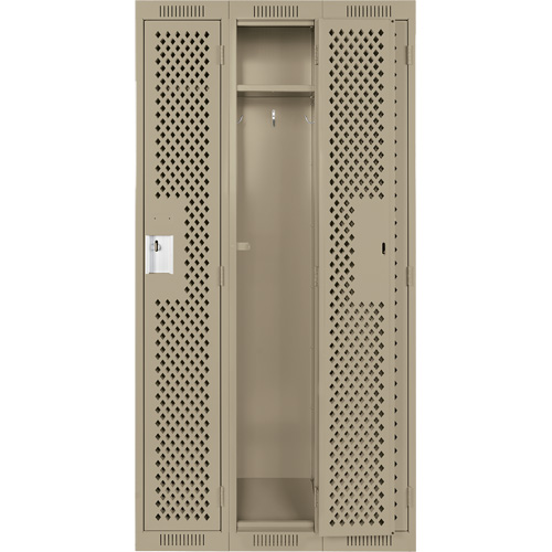 Clean Line Lockers, Bank of 3, 36" x 12" x 72", Steel, Beige, Rivet (Assembled), Perforated Cantin et fils