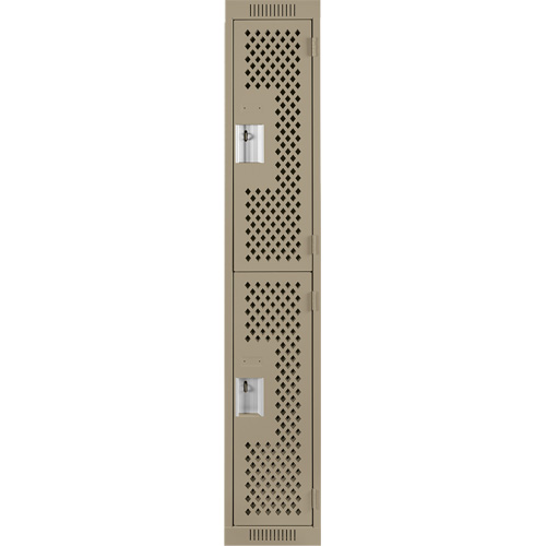 Clean Line Lockers, 2 -tier, 12" x 15" x 72", Steel, Beige, Rivet (Assembled), Perforated Cantin et fils