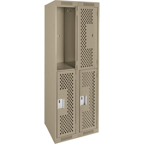 Clean Line Lockers, 2 -tier, Bank of 2, 24" x 15" x 72", Steel, Beige, Rivet (Assembled), Perforated Cantin et fils