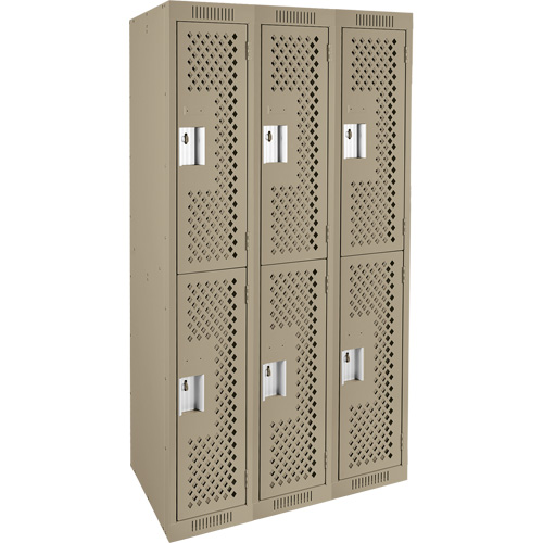 Clean Line Lockers, 2 -tier, Bank of 3, 36" x 15" x 72", Steel, Beige, Rivet (Assembled), Perforated Cantin et fils