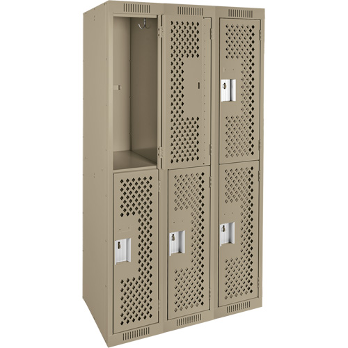 Clean Line Lockers, 2 -tier, Bank of 3, 36" x 15" x 72", Steel, Beige, Rivet (Assembled), Perforated Cantin et fils