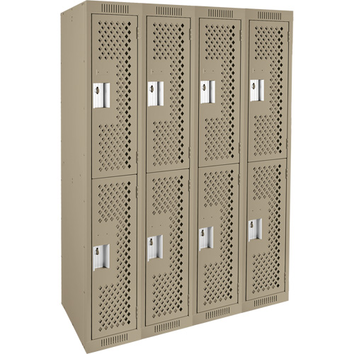 Clean Line Lockers, 2 -tier, Bank of 4, 48" x 15" x 72", Steel, Beige, Rivet (Assembled), Perforated Cantin et fils