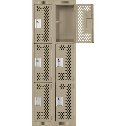 Clean Line Lockers, 3 -tier, Bank of 2, 24" x 12" x 72", Steel, Beige, Rivet (Assembled), Perforated Cantin et fils