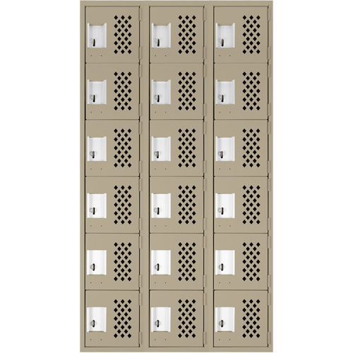 Assembled Lockerettes Clean Line Perforated Economy Lockers, 6 -tier, Bank of 3, 18" x 72" x 12", Steel Cantin et fils