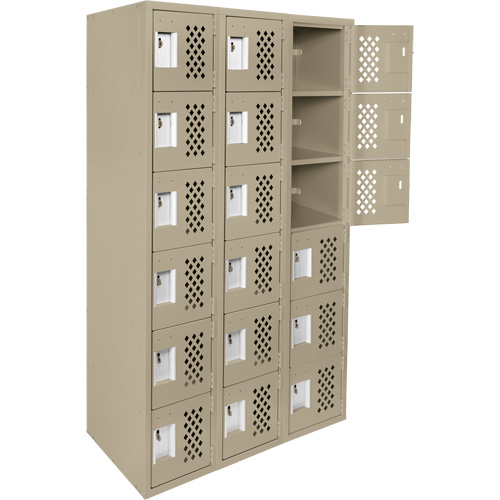 Assembled Lockerettes Clean Line Perforated Economy Lockers, 6 -tier, Bank of 3, 18" x 72" x 12", Steel Cantin et fils