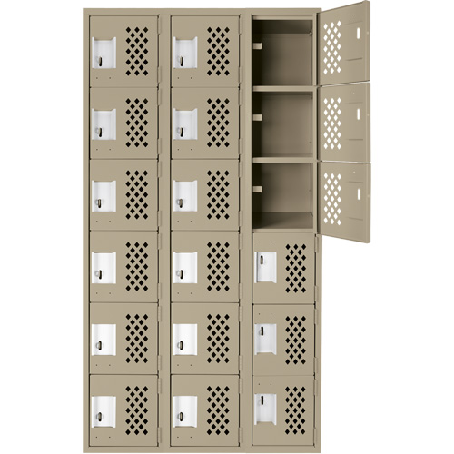 Assembled Lockerettes Clean Line Perforated Economy Lockers, 6 -tier, Bank of 3, 18" x 72" x 12", Steel Cantin et fils